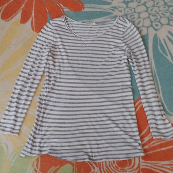 J. Crew Tops - J Crew Gray/Off White Striped Top, Medium